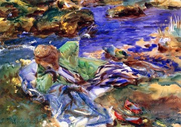  stream Painting - Woman in a Turkish Costume A Turkish Woman by a Stream John Singer Sargent watercolor